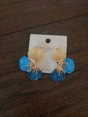 Blue & Cream Floral Drop Earrings